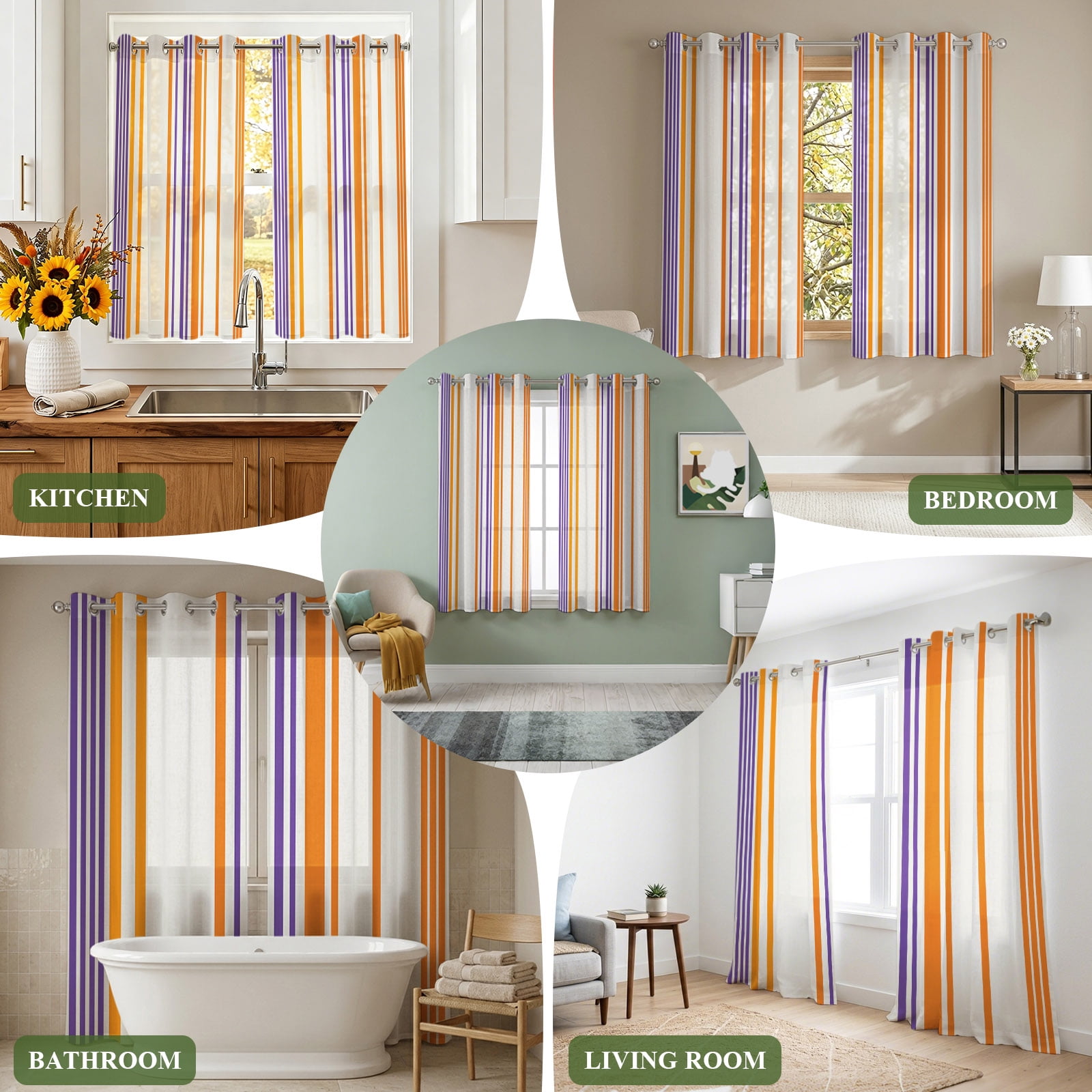 Basics Patterned Sheer Curtains 39 Inch Long 2 Panels, Watercolor Rectangle Colorful Stripes Light Filtering Semi Sheer Drapes Grommet Voile Window Curtain for Living Bedroom W27.9 x L39