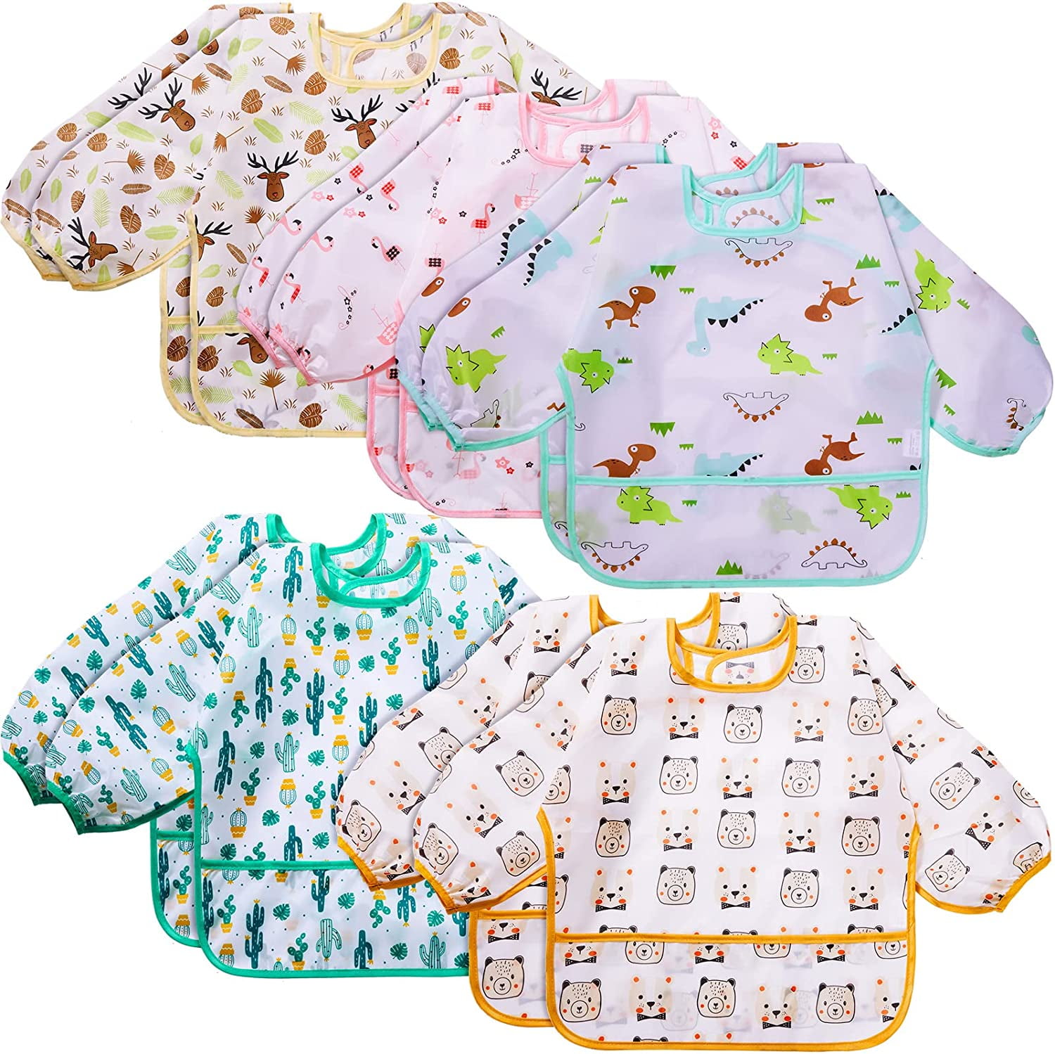 10 Pack Long Sleeve Bibs for Babies Shirt Bib Waterproof Sleeved Bibs