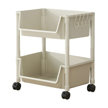 Btomtd 2 Tier Rolling Storage Trolley with Wheel Mobile Organizing Shelf Unit for Laundry Room and Bathroom Storage Rack, White