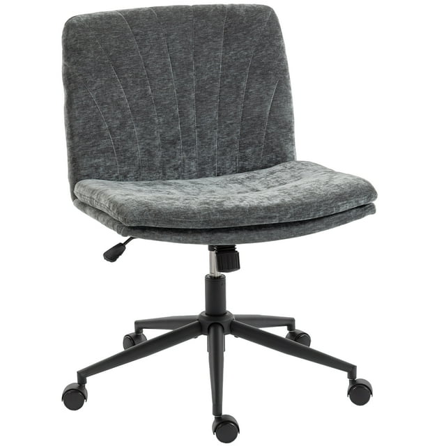 HOMCOM Criss Cross Chair with Wheels, No Arms, Wide Office Chair, Grey