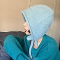 thumbnail image 4 of Ear Protection Lace-up Brimless Bandage Winter Hat Women Solid Color Riding Woolen Yarn Cap, 4 of 9
