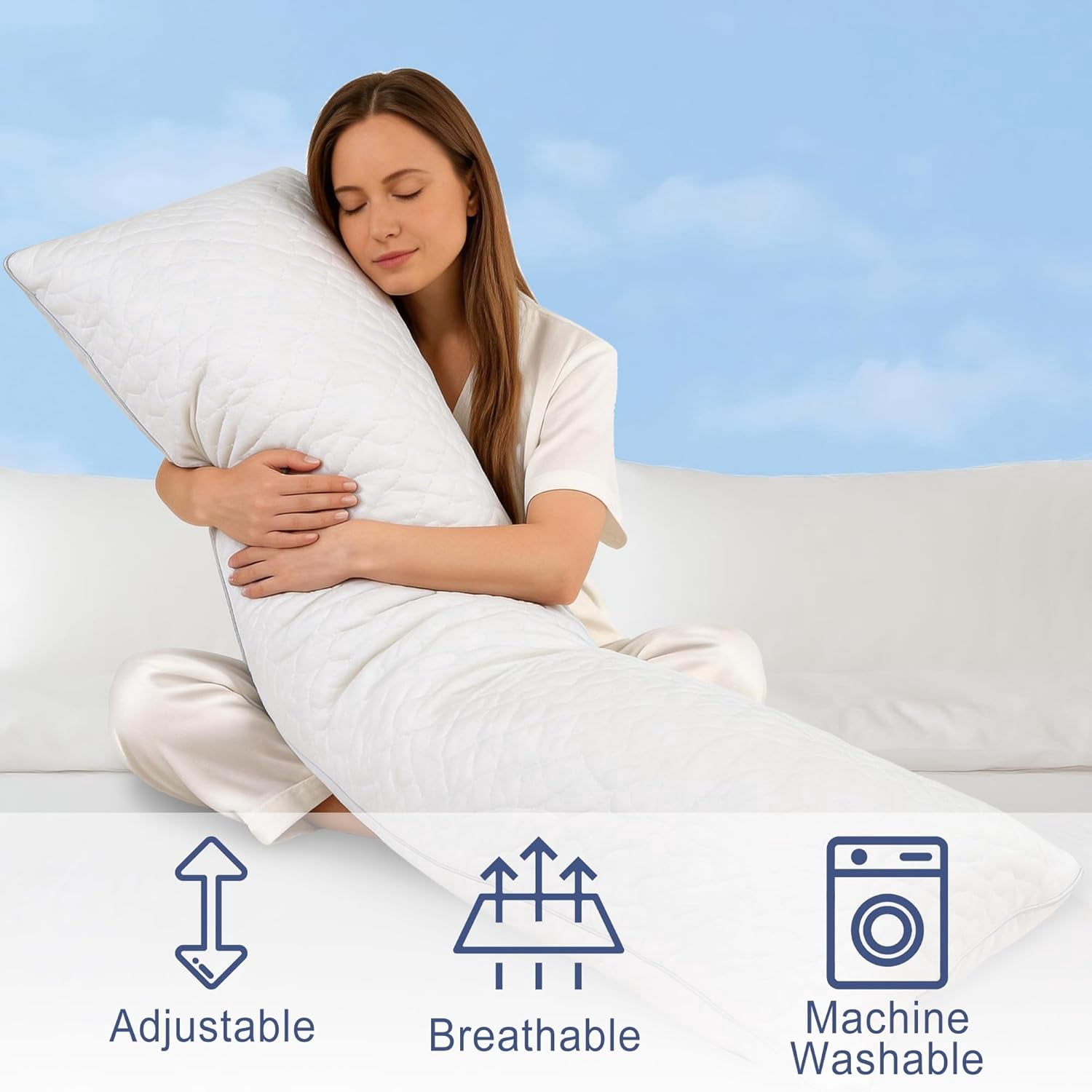Adjustable Body Pillow for Adults - 20x54 Inch Shredded Memory Foam Body Pillow with Removable & Washable Pillowcase, Full Body Support for Side Sleepers, Pregnancy & Pain Relief