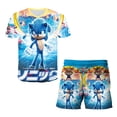 thumbnail image 3 of Camiseta de dibujos animados japoneses de Sonic, camiseta para niños, camiseta y pantalones cortos, conjunto de dos piezas, camiseta linda de dibujos animados de verano para niño + pantalones de playa, 3 of 5