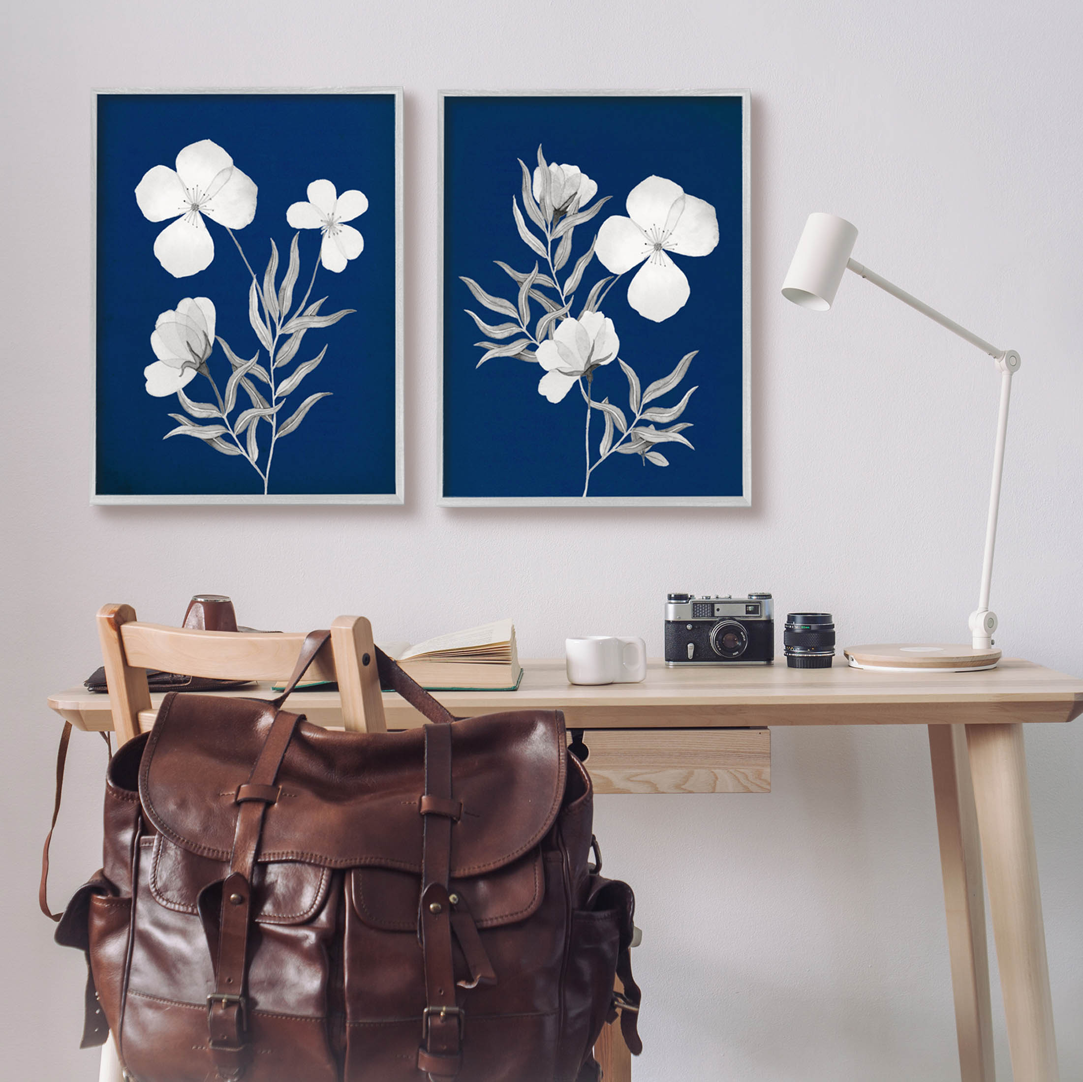 Stupell Industries Bold White Anemone Sprigs Graphic Art Gray Framed Art Print Wall Art, Set of 2, Design by Kourtni Gunn