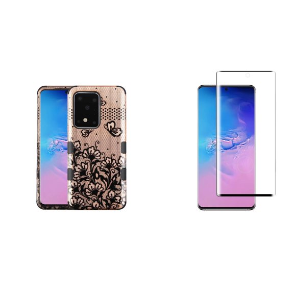 TUFF [Dual Series] Samsung Galaxy S20, 6.2 inch Phone Case: Military Grade (MIL-STD 810G-516.6) Rugged Slim Cover with Tempered Glass Screen Protector and Atom Wipe - 2D Rose Gold Flowers