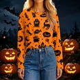 thumbnail image 6 of IYYVV Womens Halloween Shirts Long Sleeve Crewneck Casual Dressy Tops Funny Ghost Pumpkin Graphic Halloween Fall Fashion Top Yellow 2XL, 6 of 7