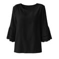 thumbnail image 6 of hoksml Women's Cotton Linen Round Neck 3/4 Bell Sleeve Blouse with Eyelet Trim, Loose Fit Casual Summer Daily Wear Top, 6 of 6