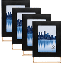Concepts Modern Black Wood Photo Frame with Gold Stand – Sleek Tabletop Picture Frame, Minimalist Desk Decor, Gift-Ready Frame for Home & Office (pack of 4)