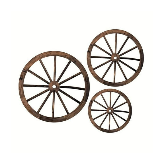 AUQ 3 Pcs Wheel Wall Decor,Handcrafted Wood Vintage Farmhouse Wheel Art,Easy Install Rustic Wagon Wheel Decor