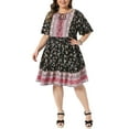 thumbnail image 5 of Agnes Orinda Women's Plus Size Boho Floral Dresses Flowy Tie Crew Neck Short Sleeve Summer Beach Casual Midi Sun Dress 2X Black, 5 of 7