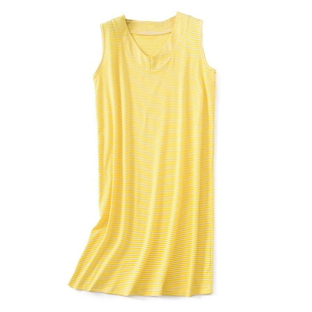 

FEREMO Cotton Nightgown for Women Plus Size Striped Sleeveless Comfy Night Dress