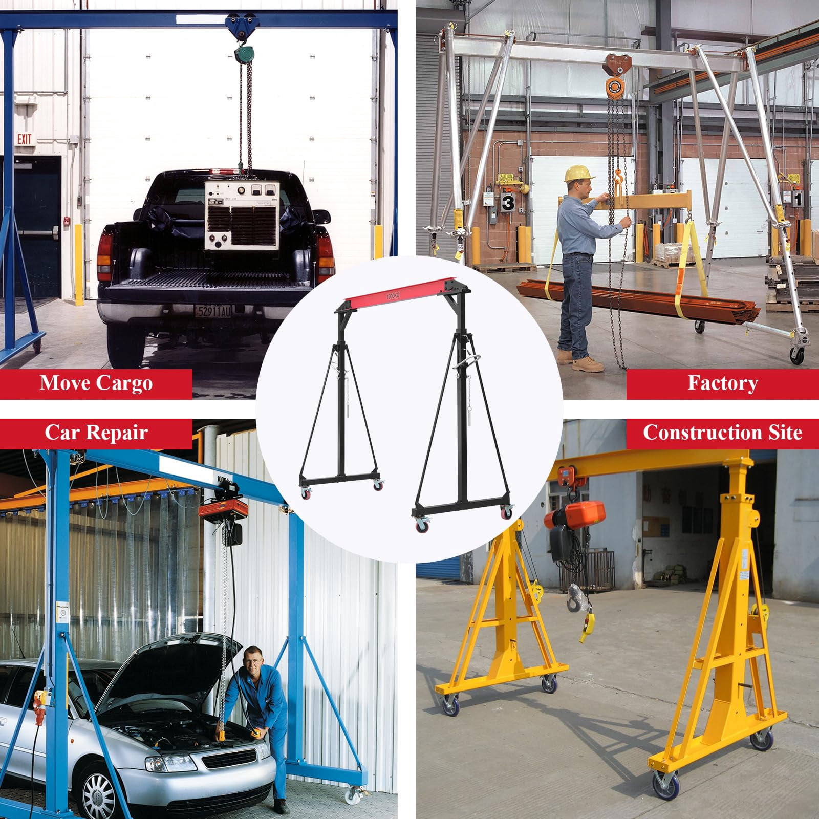 Adjustable Gantry Crane, 2200LBS Capacity Shop Lift Hoist Rated, Portable Design with 360°Locking Wheels,Gantry Crane Adjustable Height from 96.5" to 143.7" fit for Workshop,Garage,Factory