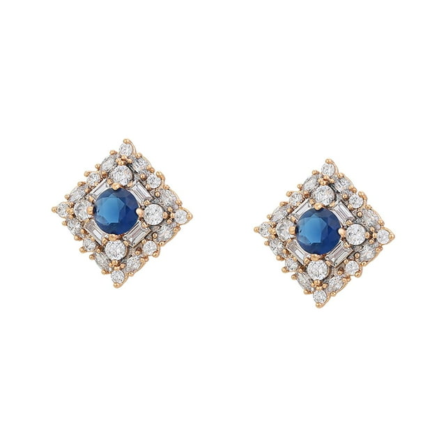 Aretes Dama Rombo Cristales Swarovski y Zafiro Oro 18K Lam dorado Unitalla