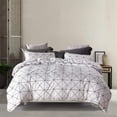 thumbnail image 1 of 3 Pcs Kin Boho Duvet Cover, Black Geometric Pattern Printed on White Bohemian Comforter Cover Bedding Set, 1 of 5