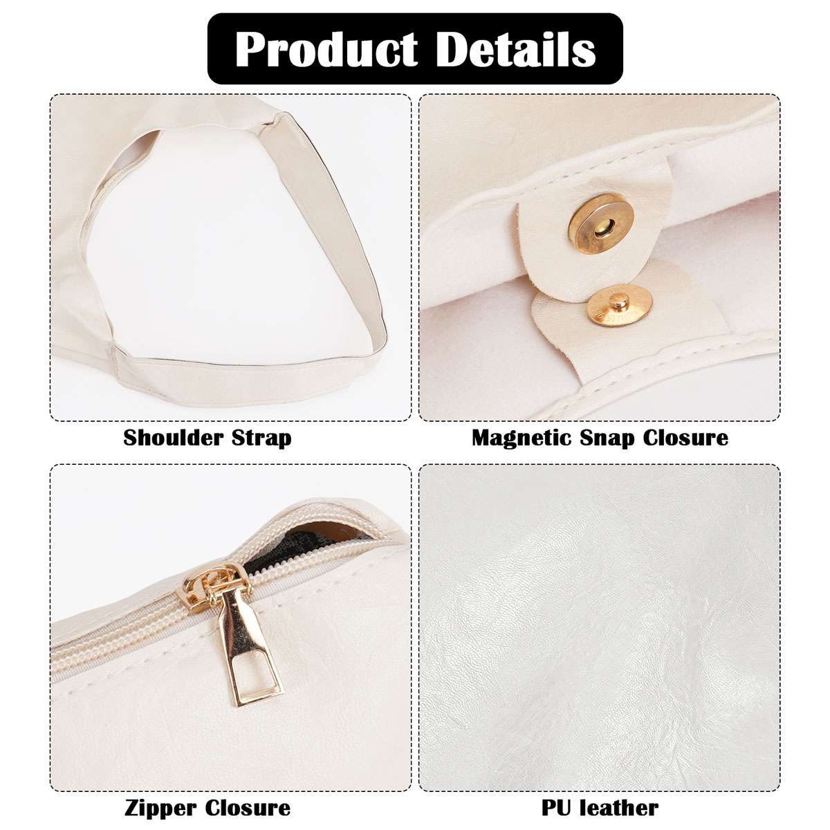 Spencer Retro PU Bags for Women Tote Bag with Purse Slouchy Bag Hobo Handbag Crescent Satchels Shoulder Bag, 2pcs Bag Set, Beige