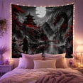 thumbnail image 2 of Samurai Facing Serpentine Dragon on Misty Mountain Lake, Dramatic Fantasy for Anime Fans, Asian Wall Art Decor, Halloween Gift, Tapestry Wall Hanging for Bedroom and Living Room, 2 of 7