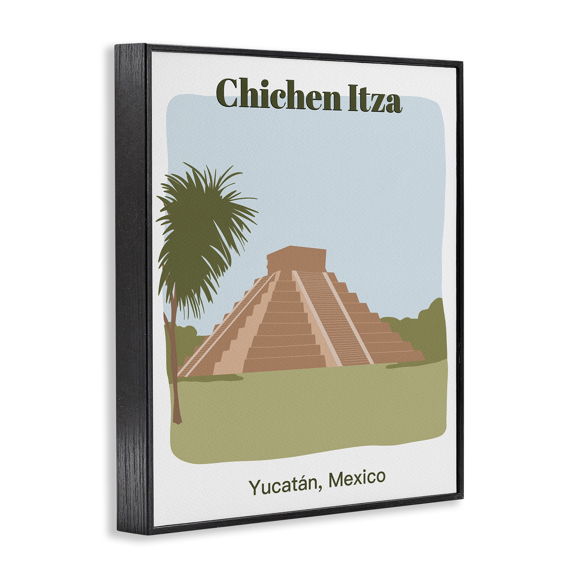 Stupell Industries Chichen Itza Architecture Town & City Painting Black Framed Art Print Wall Art, 16 x 20
