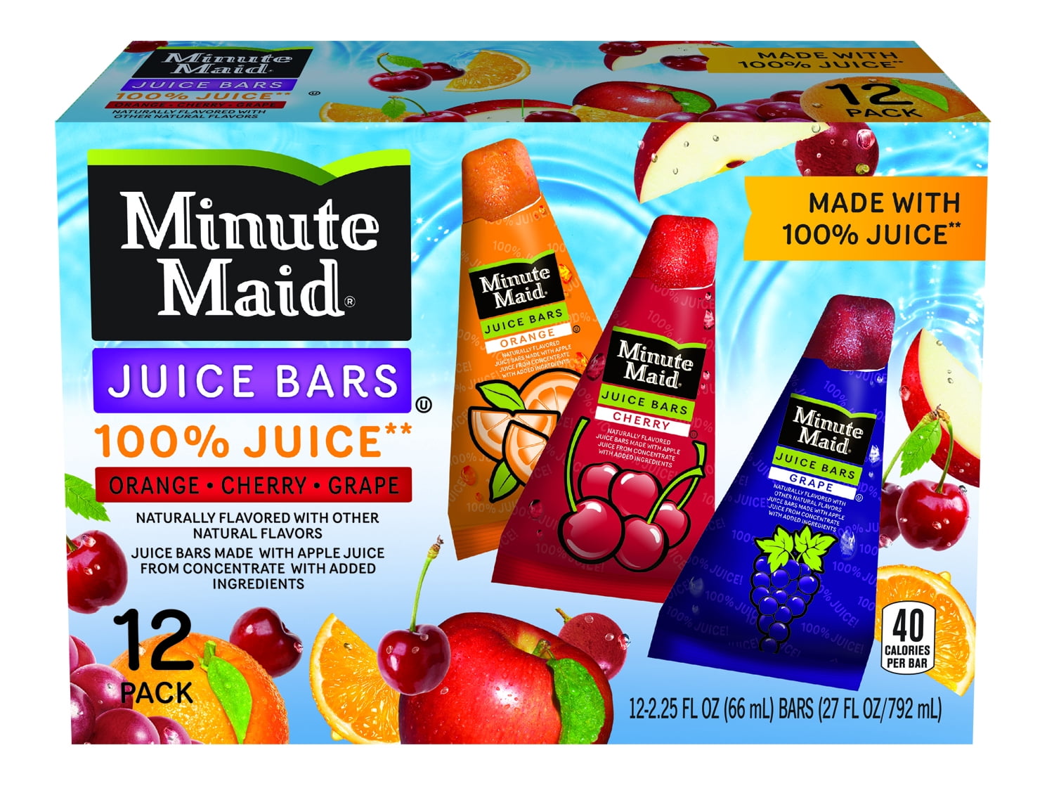 Minute Maid Juice Bars Orange Cherry Grape 12 Count Walmart