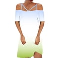 thumbnail image 2 of TIMIFIS Women's Summer Mini Dress Casual Tshirt Dresses Adjustable Spaghetti Strap Cold Shoulder Gradient Color Dress - Spring/Summer, 2 of 4