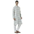 thumbnail image 2 of Ethnix Men's Indian Mandarin Collar Textured Ikkat Print Kurta Tunic Pajama Set; Off-White; MD, 2 of 6
