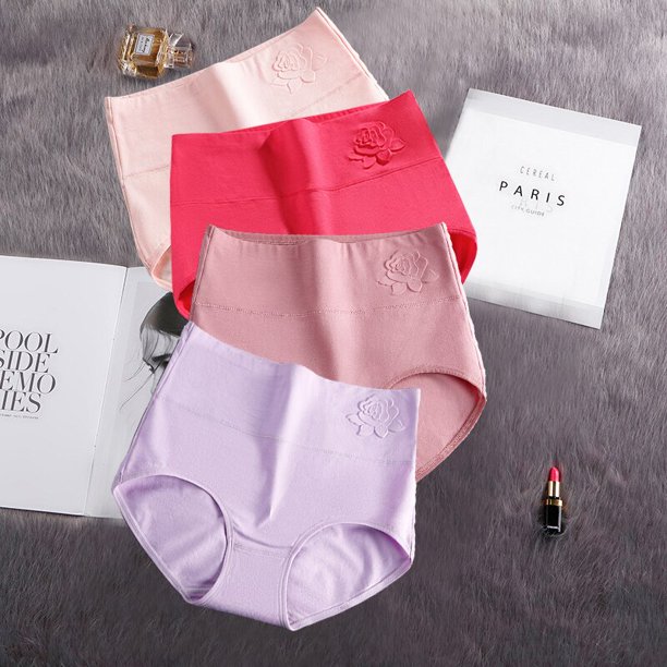 Bragas de algodón de 4 piezas para mujer, ropa interior de cintura alta, calzoncillos abdominales de talla grande, ropa interior sin costuras, lencería Sexy Fivean Guantes deportivos
