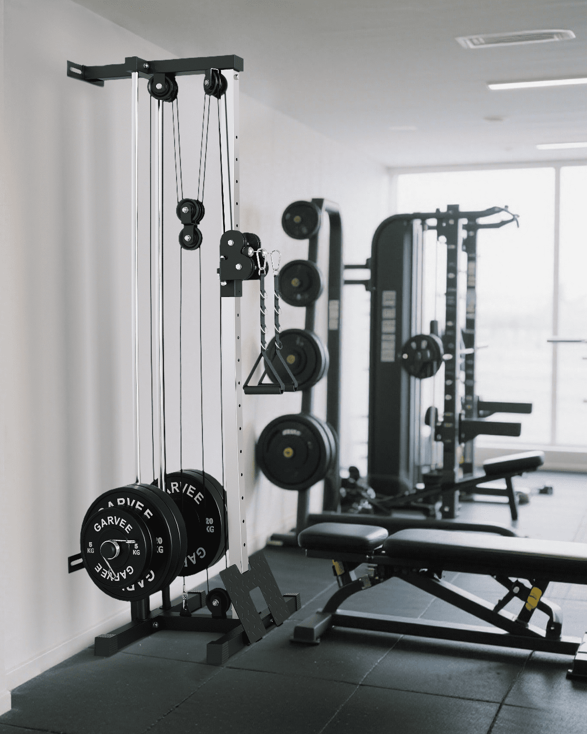 Wall Mount Cable Station,Cable Crossover Machine with Dual Pulley System and 19 Adjustable Positions,LAT Pulldown Machines  with Adjustable Footplate for Home Gym Fitness Equipment