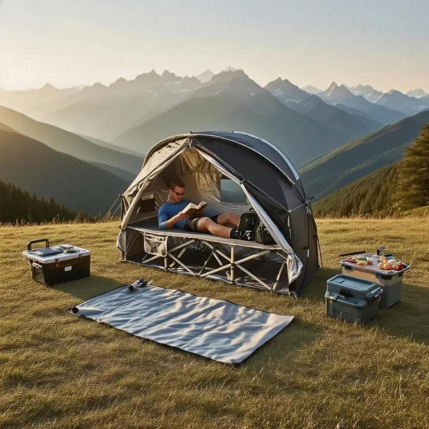1 Person Cot Tent with Breathable Mesh Door and Screen Windows – Easy to Put Together, All-Weather Shelter for Camping & Backyard, Without Bed
