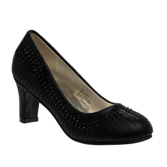 Badgley Mischka Little Kids Girl Medium Heel Dress Shoes with Rhinestone - Black , Size: 3