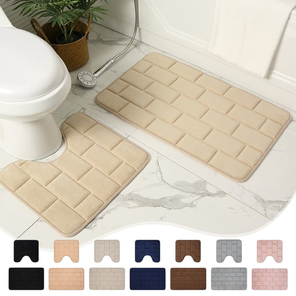 Non-Slip Bathroom Rugs Set 2 Piece, Memory Foam Bath Mat, Quick-Dry & Machine Washable, Black by PALIFEUR