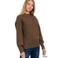 thumbnail image 2 of Zenana Women's Elegant Relaxed Fit Long Sleeve Exposed Seam Low Mock Neck Light Sweater, 2 of 5