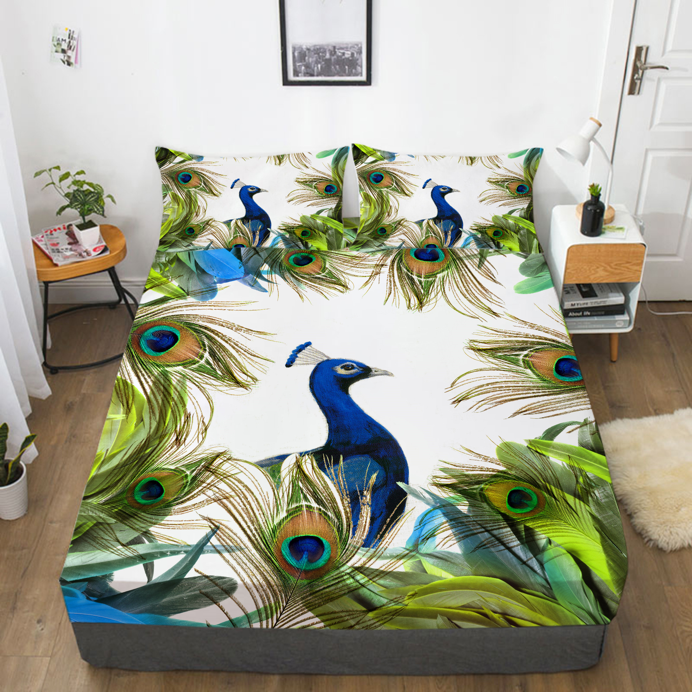 Peacock Fitted Sheet High Quality Home Bedspreads Man Woman Bedclothes