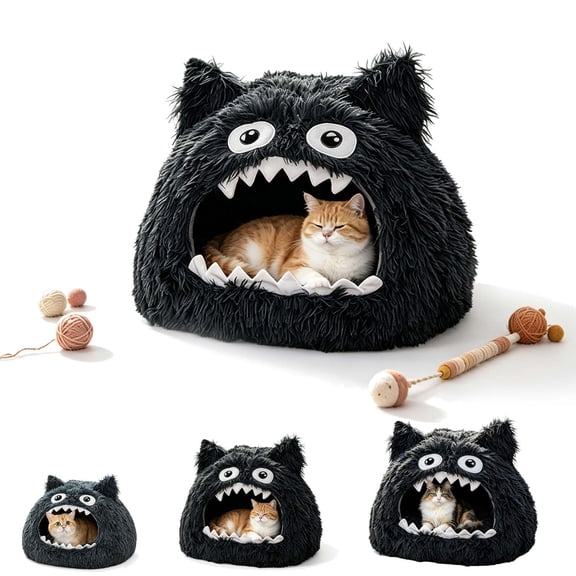 Cat Bed, Semi Enclosed Cave for Indoor Cats Dogs _ S 18"x11"