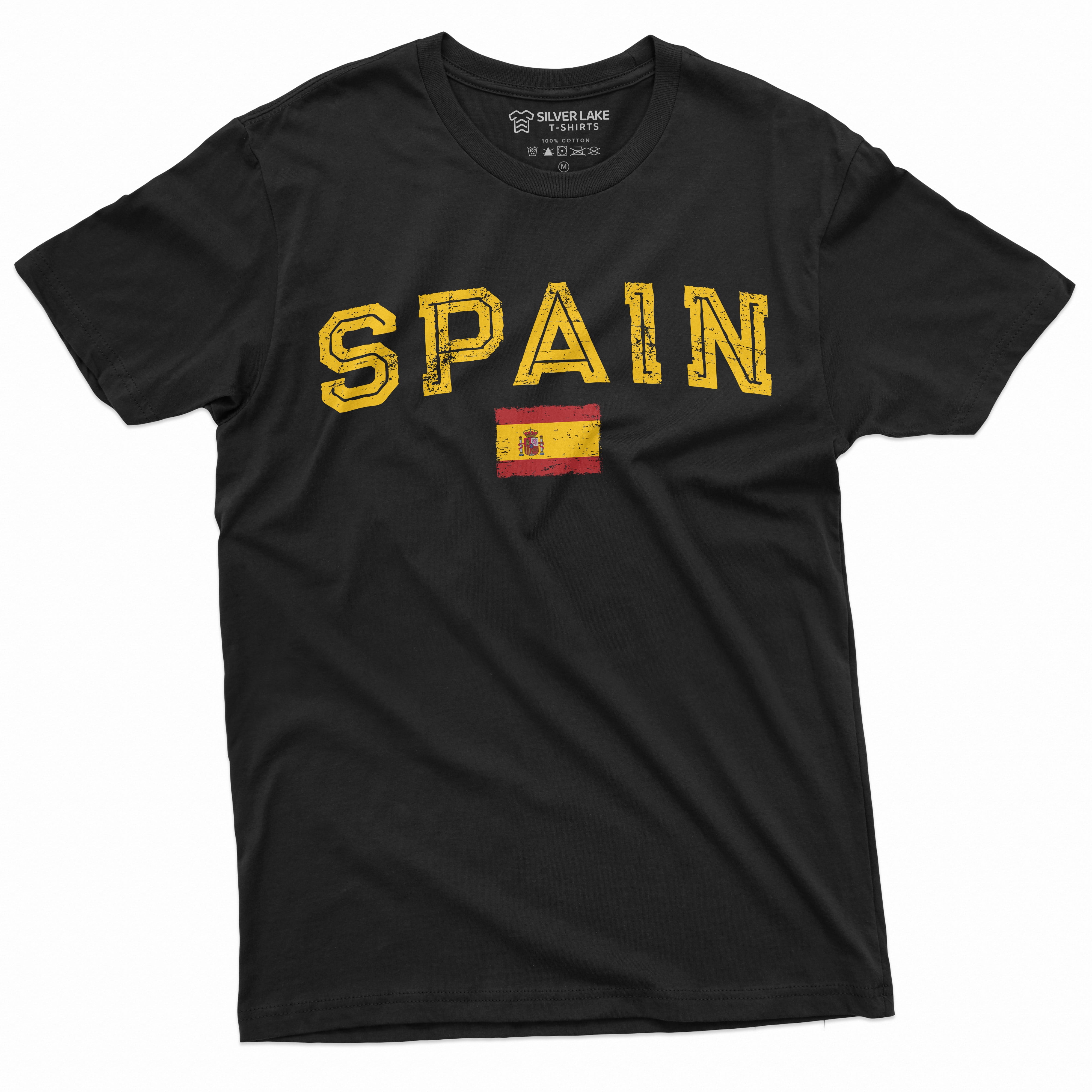 Spain Espana T-Shirt Spanish Flag Coat Of Arms National Patriotic Tee Shirt  (Large Black)