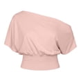 thumbnail image 4 of Rhuody Womens Tops Sleek Off The Shoulder Solid Color Short Sleeve Tops Women Clothing Red, 4 of 4