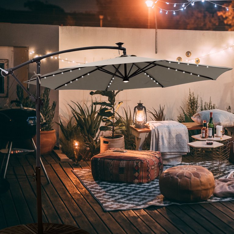 C-Hopetree 10 ft Offset Cantilever Outdoor Patio Umbrella with Solar LED  Lights and Cross Base Stand, Taupe - Walmart.com