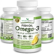 Best Triple Strength Omega 3 Fish Oil Pills 2400mg , 120 Capsules , Burpless High Potency Lemon Flavor , 864mg
