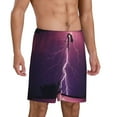 thumbnail image 2 of Pofeuu Thunderstorm Violet Purple Print Men's Soft Woven Elastic Waistband Sleep Pajama Short-Small, 2 of 6