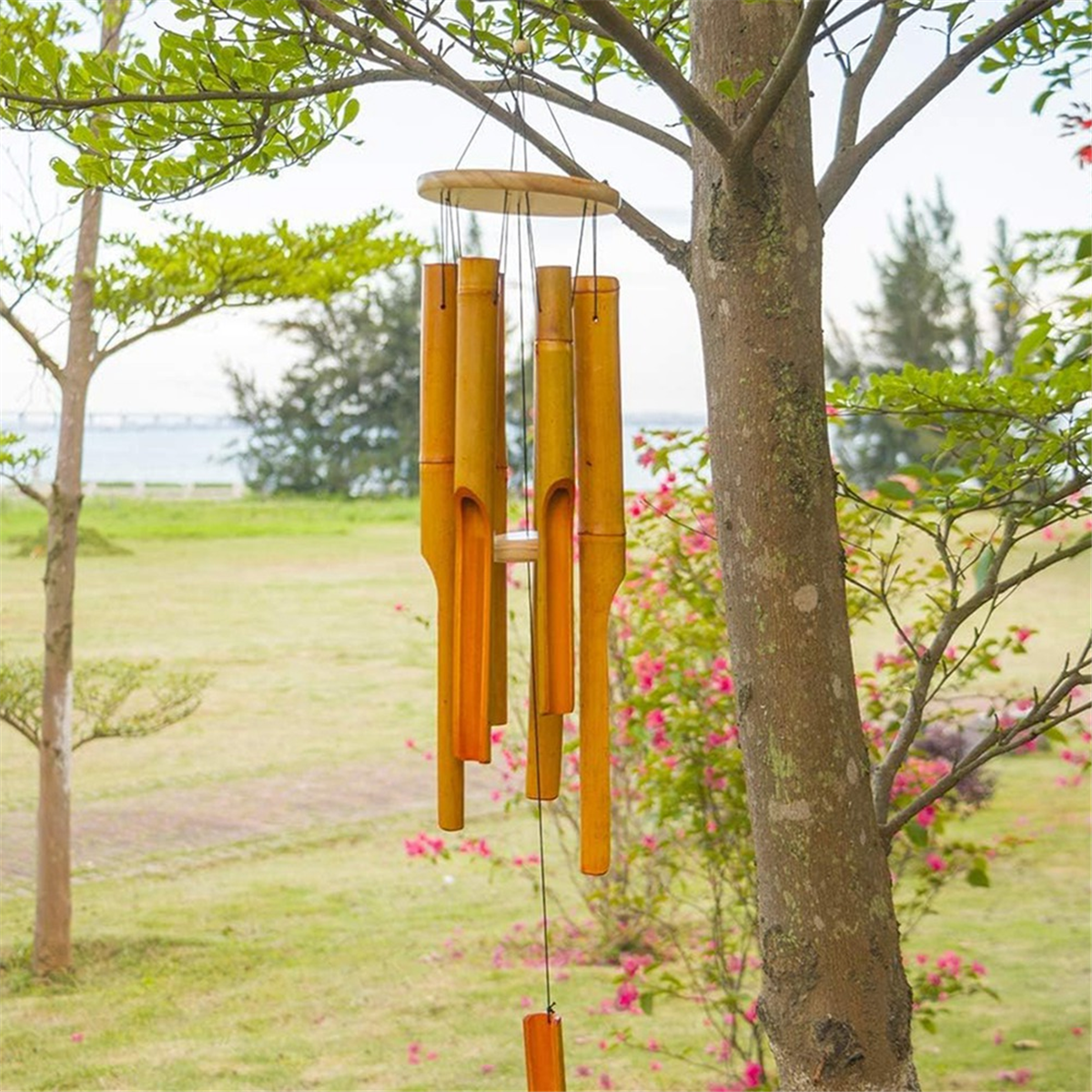 Bamboo Wind Chimes. 38 Inch Outdoor Indoor Hanging Decorative Wind Chimes. Has A Natural Soothing and Pleasant Sound