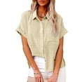 thumbnail image 2 of WTXUE Button-Up Shirts Short Sleeve, Notch Neck Shirts for Women Solid Linen Loose Button Shirt Cotton Solid, Linen Shirts, Workwear for Women Beige XL, 2 of 7