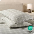 thumbnail image 4 of Bare Home Luxury 100% Cotton Flannel Queen Sheet Set, Deep Pocket, 4-Piece, Checkered Plaid - Light Gray, 4 of 7