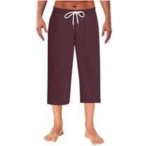 hotojiny Men's Capri Pants Casual 3/4 Pants Elastic Waist Drawstring Beach Yoga Cropped Trousers Wide Leg Sleep Pj Bottoms Capris