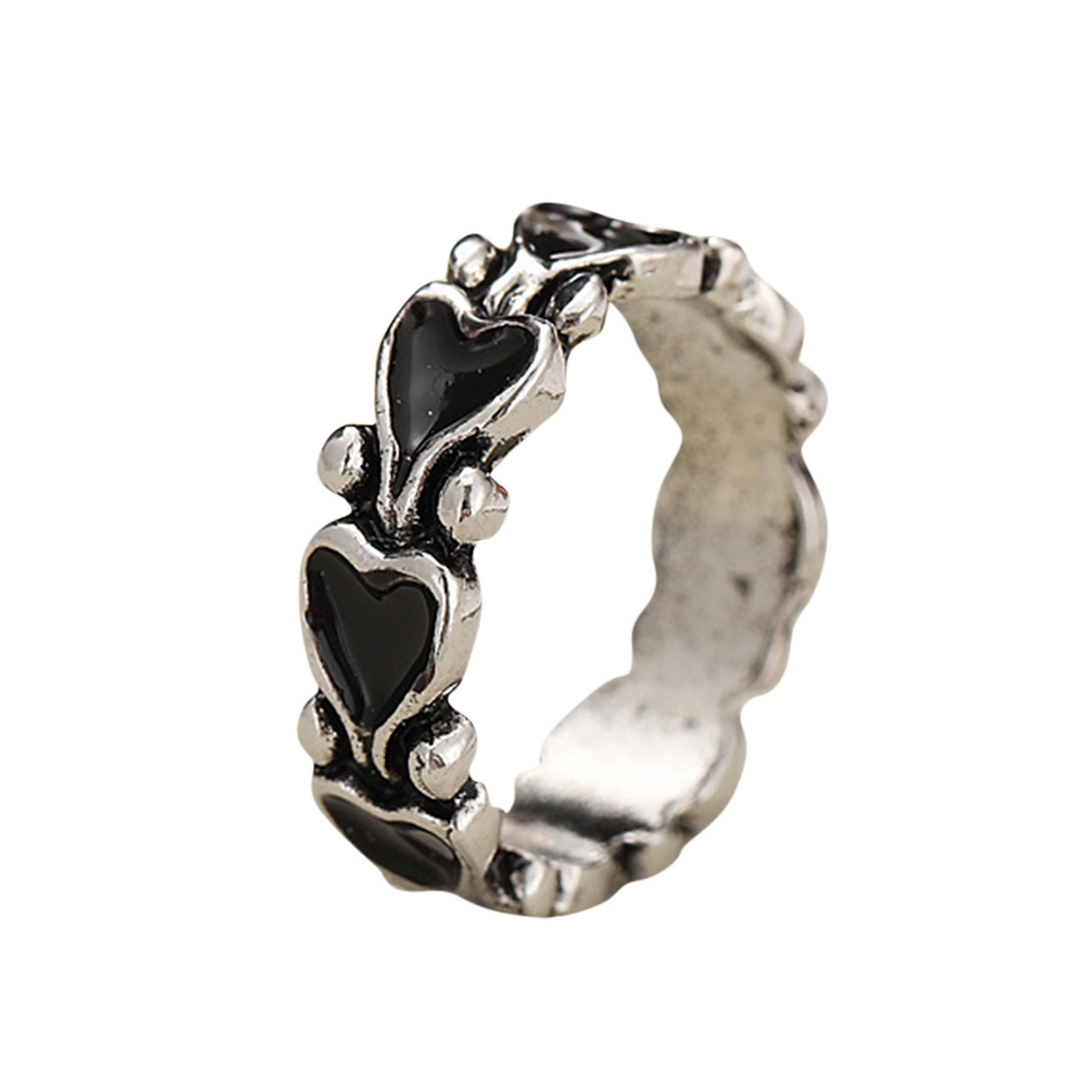 Heart Statement For Women Punk Vintage Black Open Girls Ring Ring