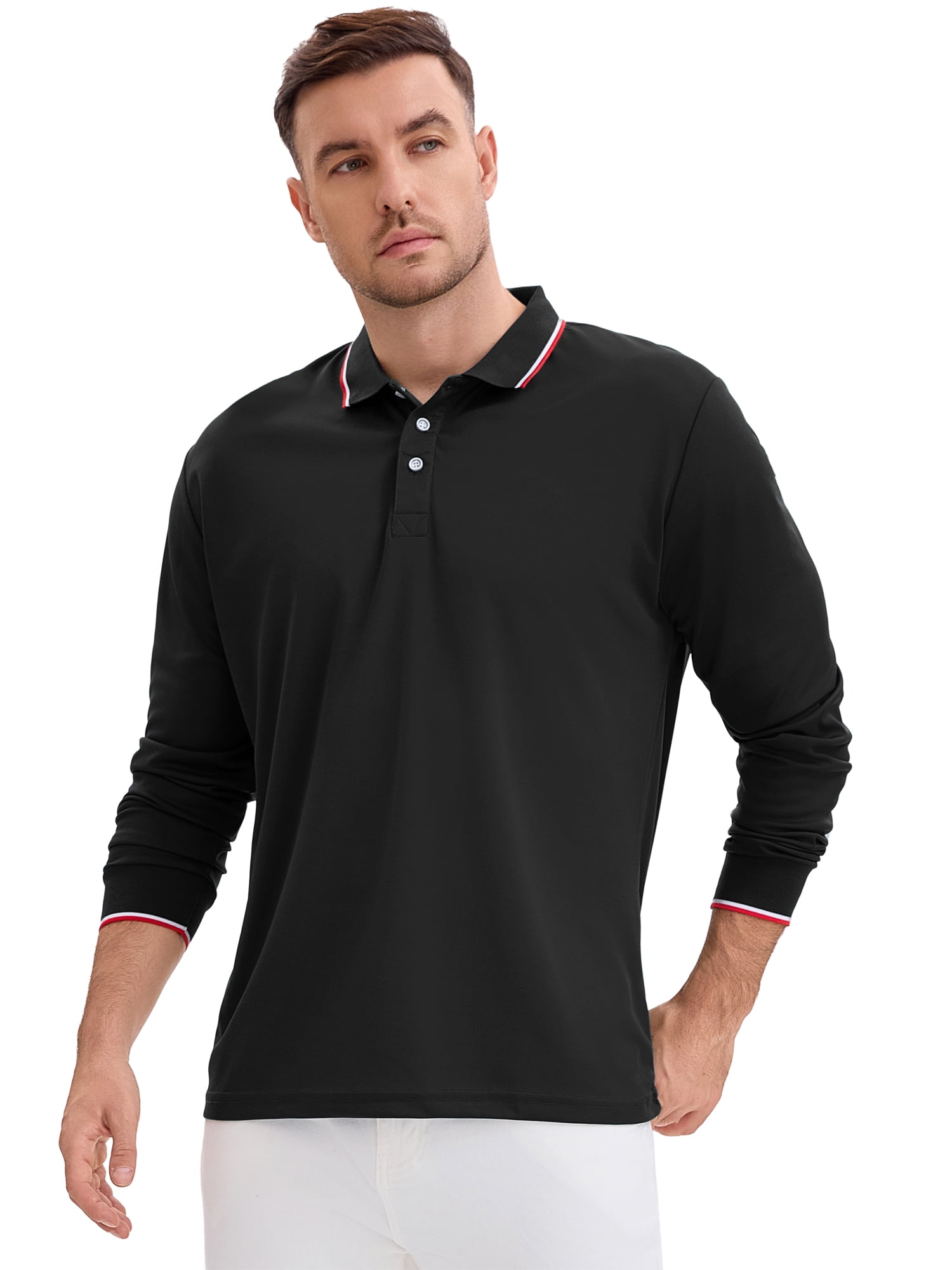 DARING DIVA Men's Classic Regular Fit Long Sleeves Business Golf Polo Shirt S Black