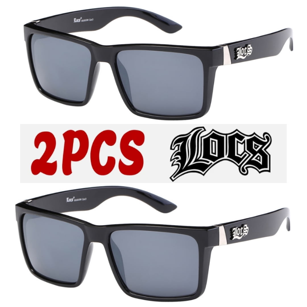 Locs Hardcore Shades, Shiny Black Rectangular Sunglasses, Skull