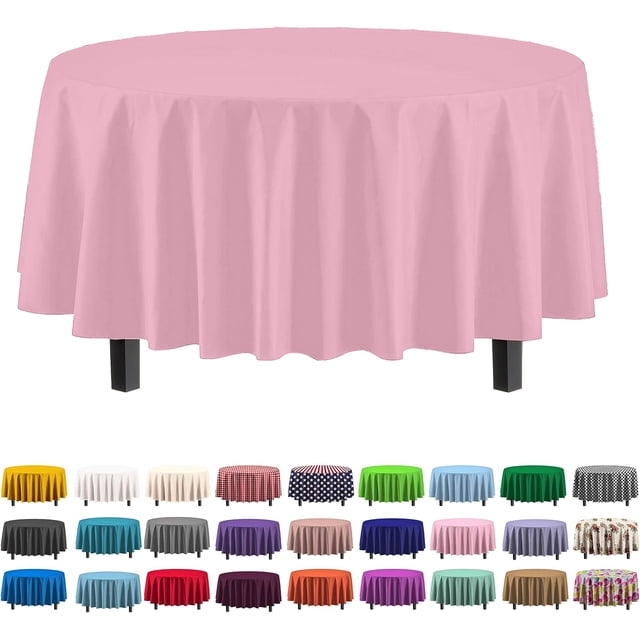 Nvzi 12-Pack Premium disposable Plastic Tablecloth 84in. Round Table Cover - Pink