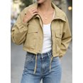thumbnail image 2 of Spring Fall Women Long Sleeve Turn-down Collar Casual Zipper Jacket Loose Anorak Crop Coat with Pocket, 2 of 6