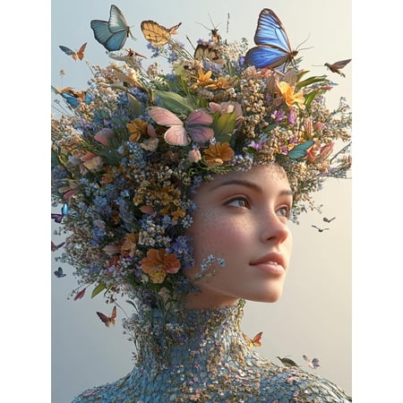 DIY Cross Stitch Kit for Beginners Beautiful Woman with Her Head Wrapped in Wild Flowers 11CT Complete Embroidery Kit with Pattern Stamped Needlepoint Craft Kit for Home Decor 30x40cm-3