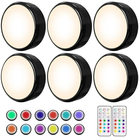 

HELPLEX Puck Lights 16 Colors Changeable LED Push Lights Battery Operated New Upgrade Black Dimmabl