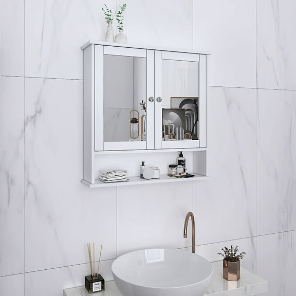 EasingRoom 2 Mirror Door Bathroom Storage Wall Cabinet Kitchen Medicine Storage Organizer with Shelves,White