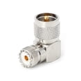 thumbnail image 1 of Adaptador de RF UHF PL259 macho a SO239 hembra en ángulo recto de 90 grados, color plata., 1 of 5